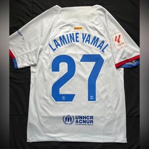 Lamine Yamal #27 White Barcelona Away Small Soccer Jersey
